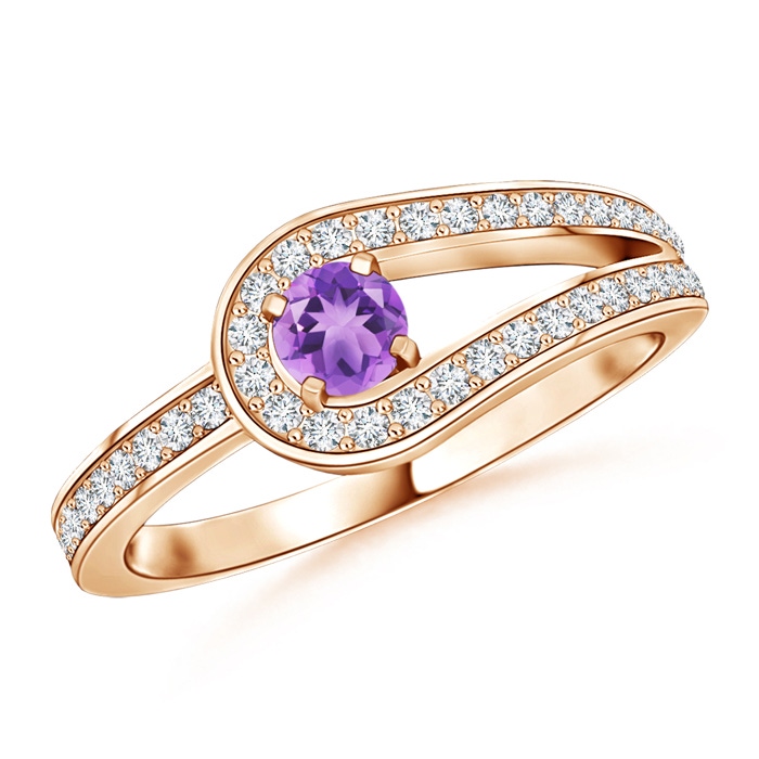 3.2mm A Solitaire Amethyst Knot Promise Ring with Diamond in Rose Gold 