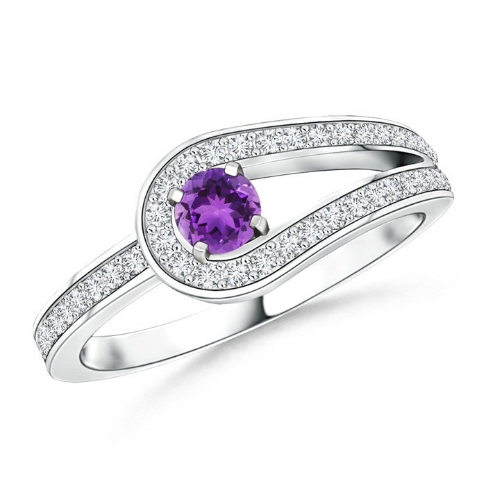 3.2mm AAA Solitaire Amethyst Knot Promise Ring with Diamond in White Gold