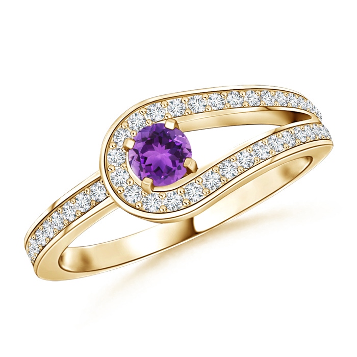 3.2mm AAA Solitaire Amethyst Knot Promise Ring with Diamond in Yellow Gold 