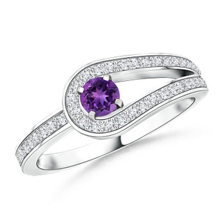 3.2mm AAAA Solitaire Amethyst Knot Promise Ring with Diamond in P950 Platinum