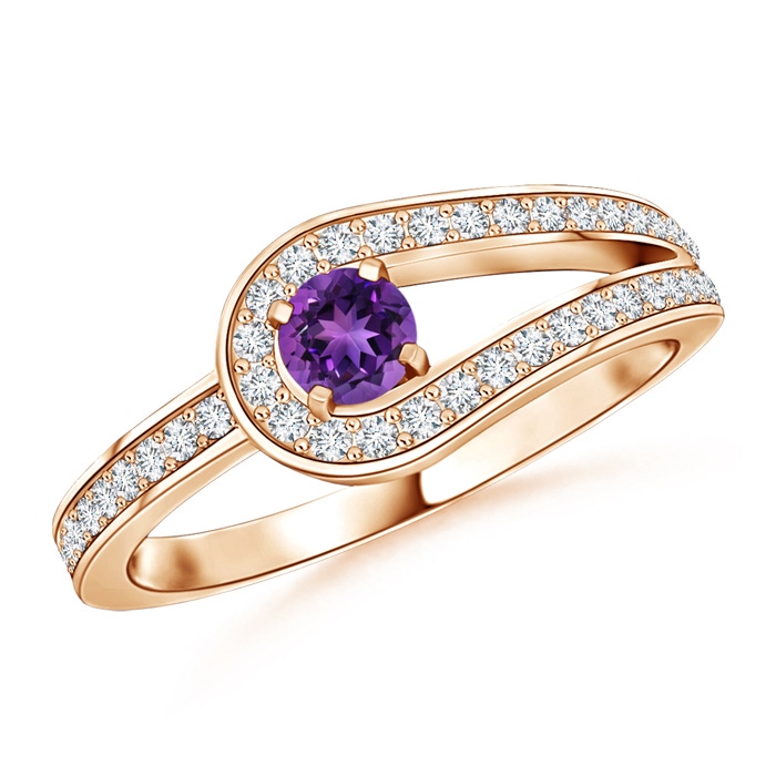 3.2mm AAAA Solitaire Amethyst Knot Promise Ring with Diamond in Rose Gold