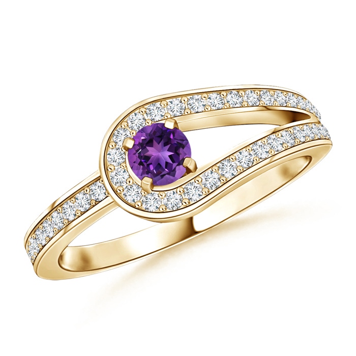 3.2mm AAAA Solitaire Amethyst Knot Promise Ring with Diamond in Yellow Gold