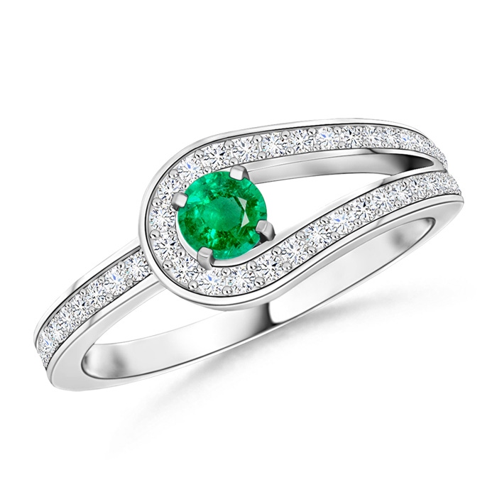 3.2mm AAA Solitaire Emerald Knot Promise Ring with Diamonds in White Gold 