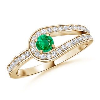 3.2mm AAA Solitaire Emerald Knot Promise Ring with Diamonds in Yellow Gold