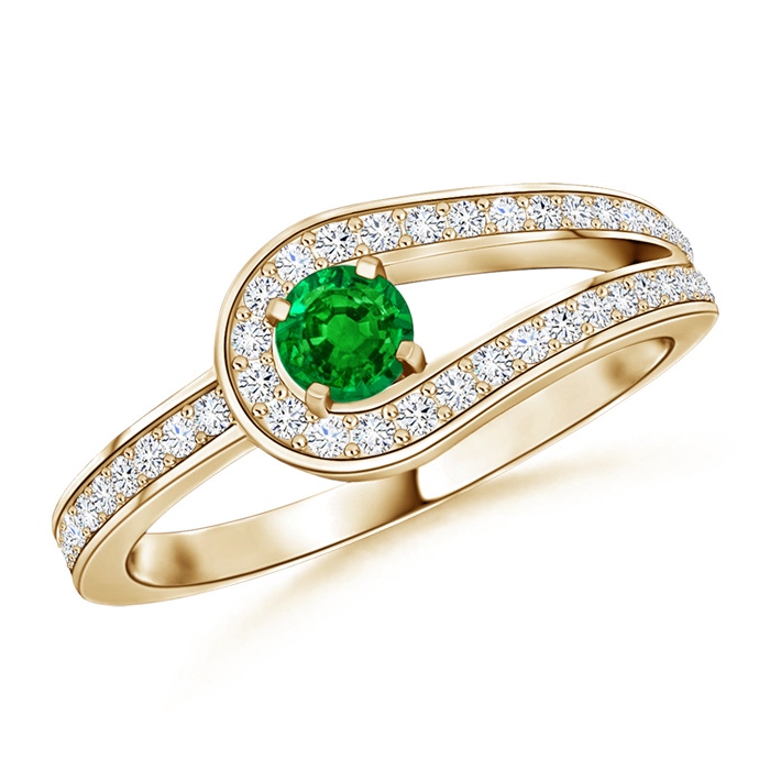 3.2mm AAAA Solitaire Emerald Knot Promise Ring with Diamonds in Yellow Gold