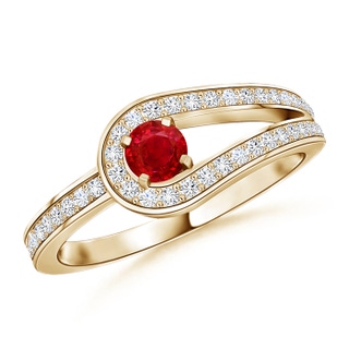 3.2mm AAA Solitaire Ruby Knot Promise Ring with Diamonds in 9K Yellow Gold
