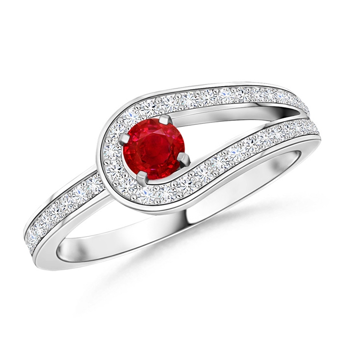 3.2mm AAA Solitaire Ruby Knot Promise Ring with Diamonds in White Gold