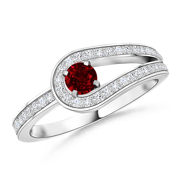 3.2mm AAAA Solitaire Ruby Knot Promise Ring with Diamonds in P950 Platinum