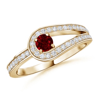 3.2mm AAAA Solitaire Ruby Knot Promise Ring with Diamonds in Yellow Gold