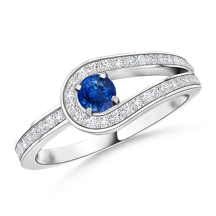 3.2mm AAA Solitaire Sapphire Knot Promise Ring with Diamonds in White Gold