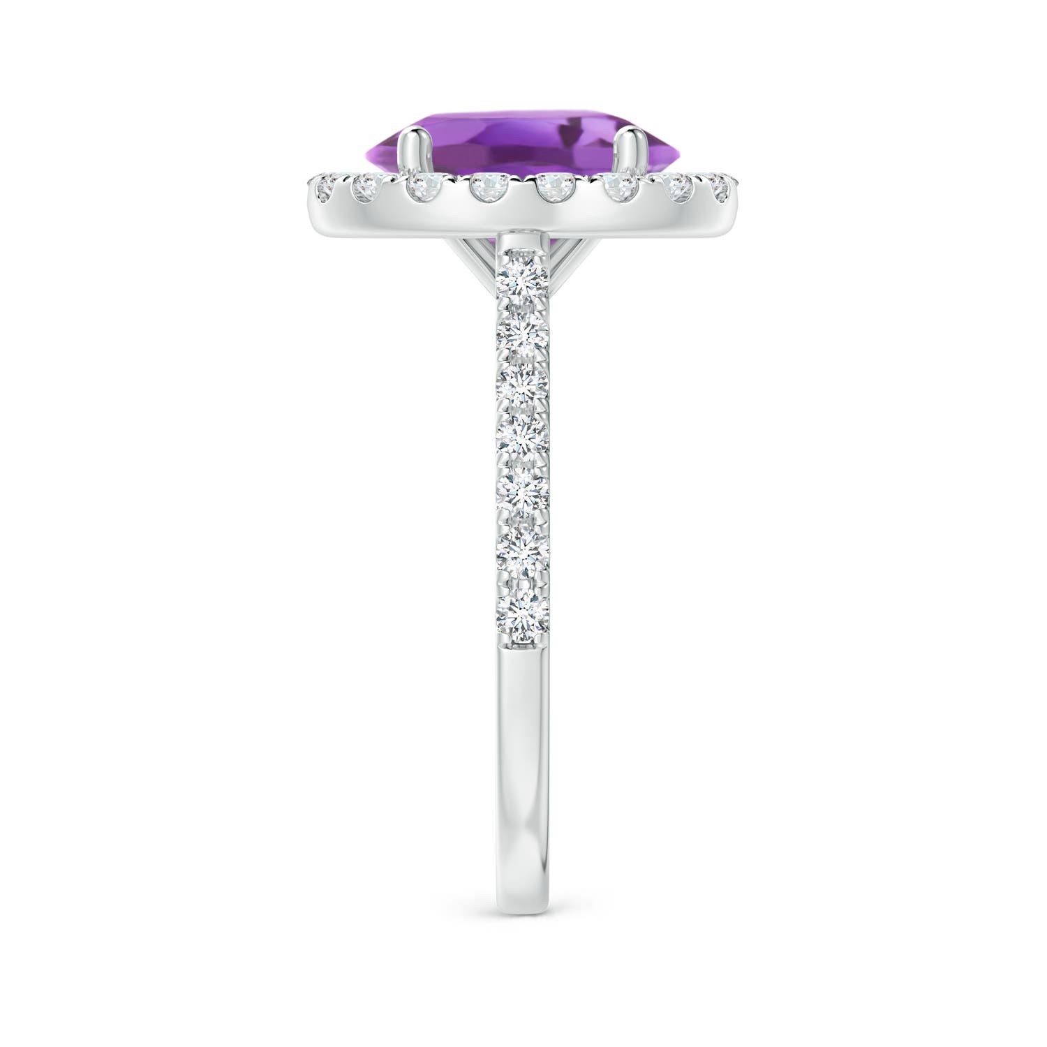 10x8mm A Prong-Set Oval Amethyst Halo Ring with Diamond Accents in P950 Platinum - side 3