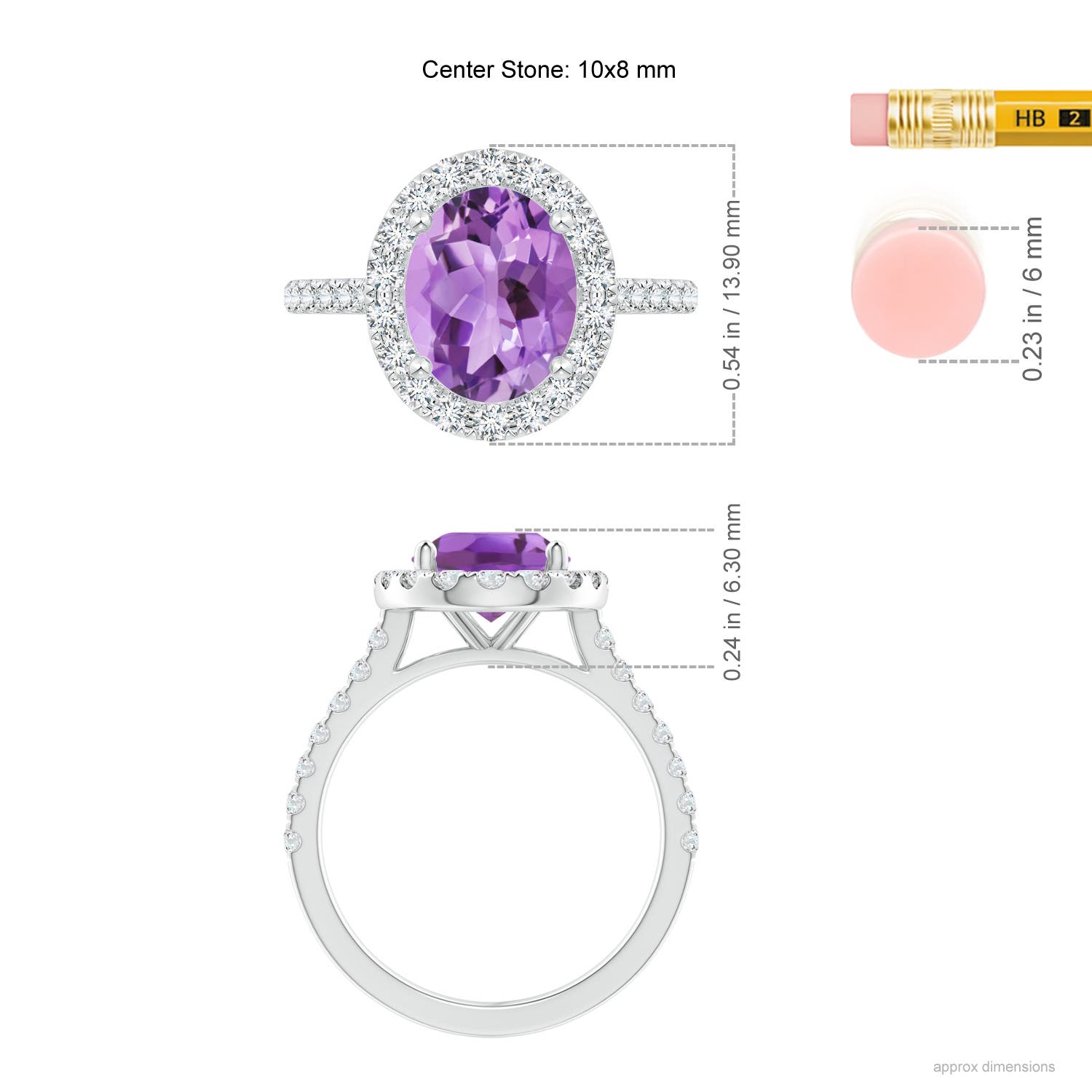 10x8mm A Prong-Set Oval Amethyst Halo Ring with Diamond Accents in P950 Platinum - ruler