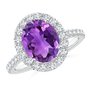 10x8mm AAA Oval Amethyst Halo Ring with Diamond Accents in White Gold