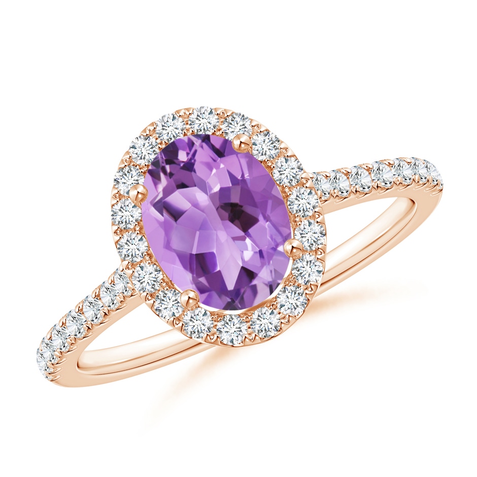 8x6mm A Prong-Set Oval Amethyst Halo Ring with Diamond Accents in Rose Gold 