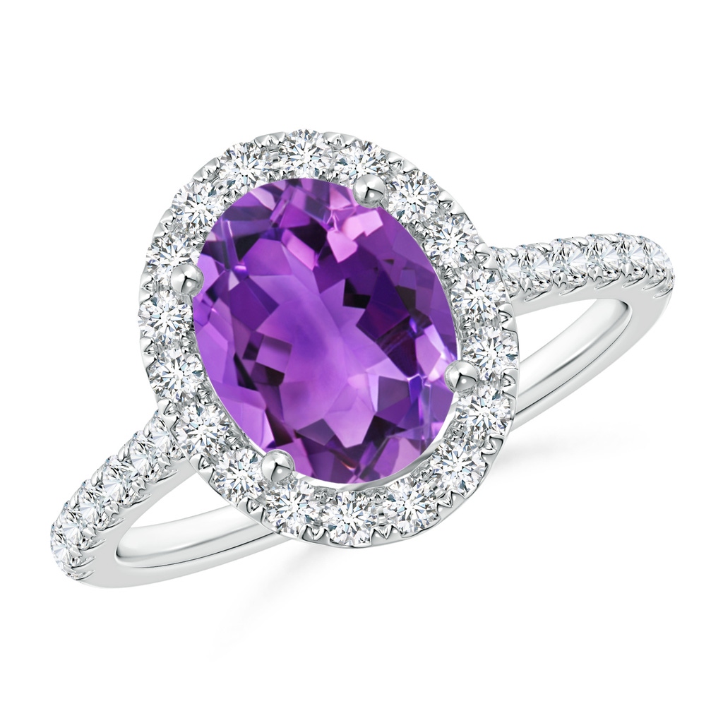 9x7mm AAA Oval Amethyst Halo Ring with Diamond Accents in White Gold