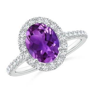 9x7mm AAAA Oval Amethyst Halo Ring with Diamond Accents in P950 Platinum