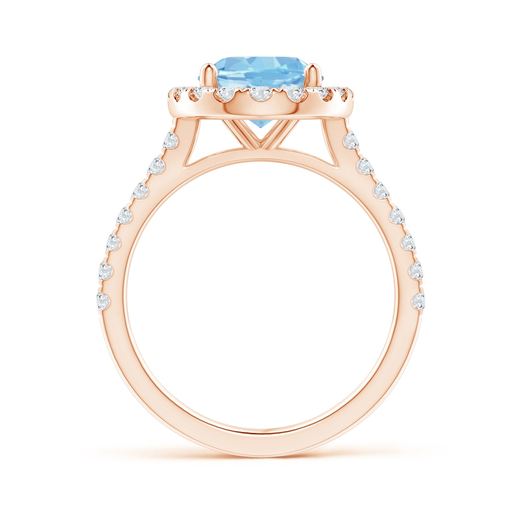 10x8mm AAAA Oval Aquamarine Halo Ring with Diamond Accents in Rose Gold Side-1