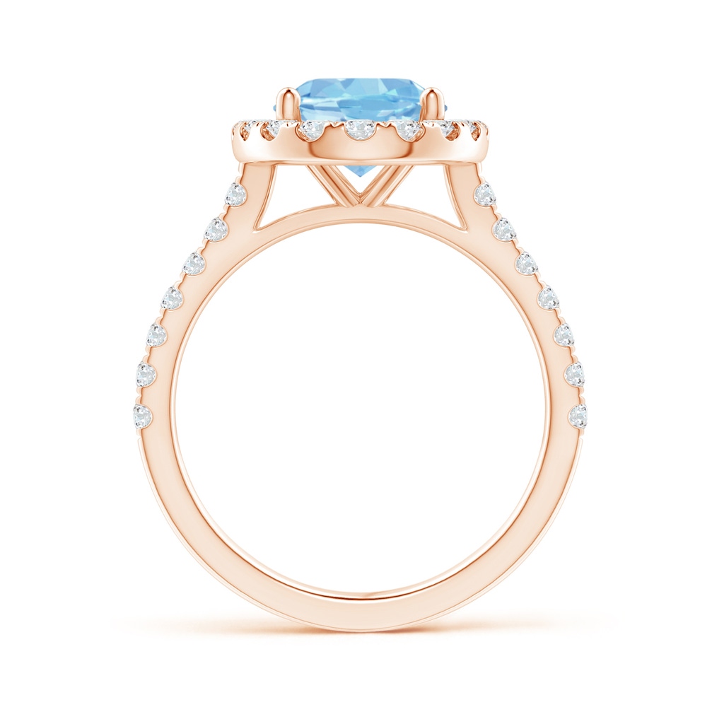 10x8mm AAAA Prong-Set Oval Aquamarine Halo Ring with Diamond Accents in Rose Gold - side 199