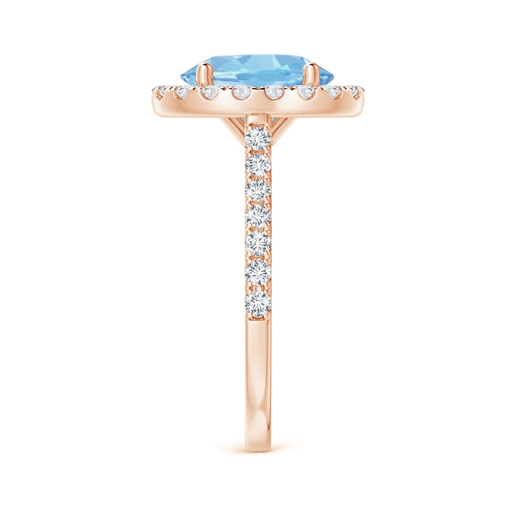 10x8mm AAAA Oval Aquamarine Halo Ring with Diamond Accents in Rose Gold Side-2