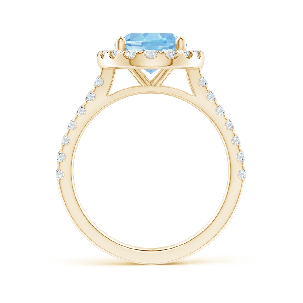 10x8mm AAAA Prong-Set Oval Aquamarine Halo Ring with Diamond Accents in Yellow Gold - side 199