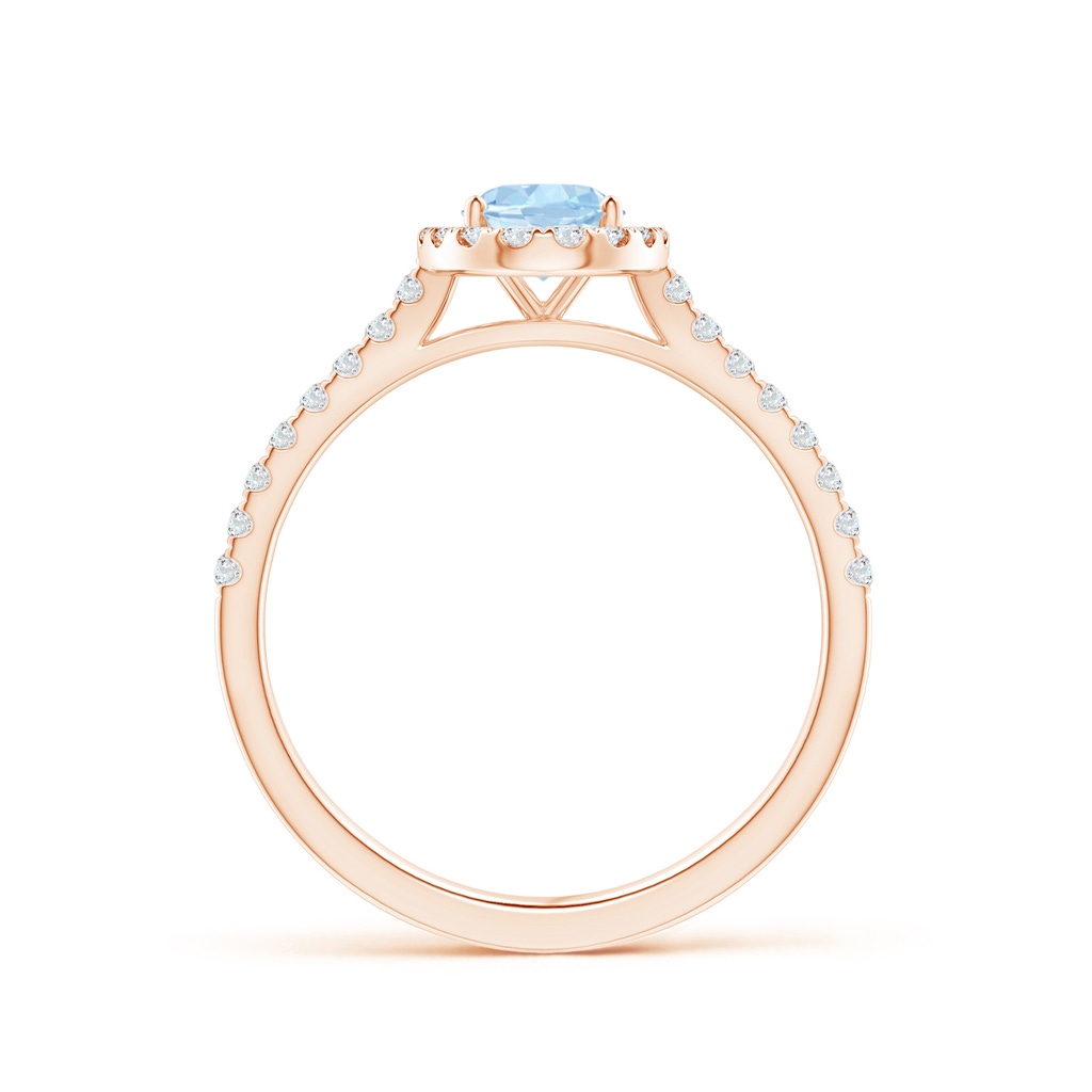 7x5mm AA Oval Aquamarine Halo Ring with Diamond Accents in Rose Gold Side-1
