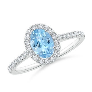 7x5mm AAAA Oval Aquamarine Halo Ring with Diamond Accents in P950 Platinum