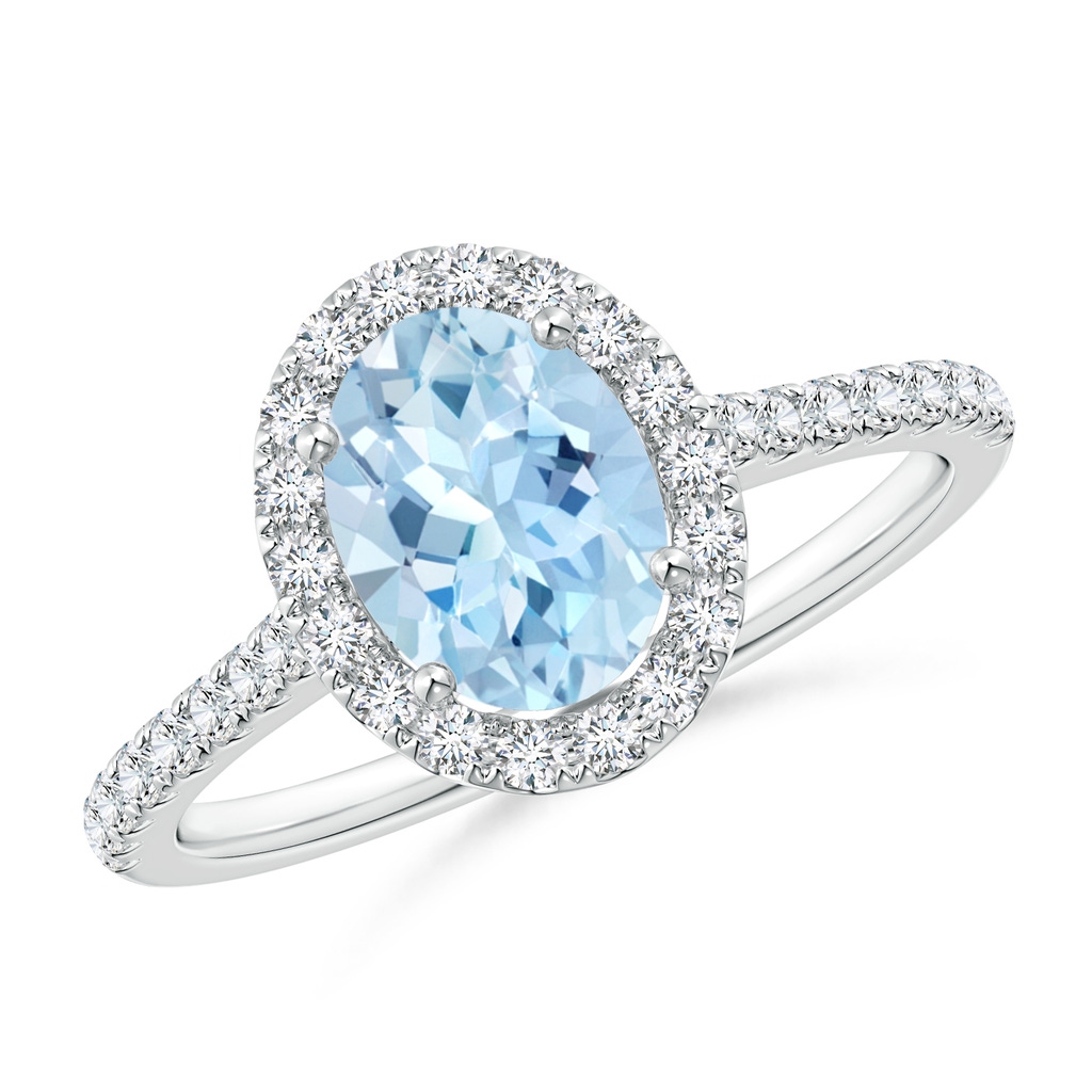 8x6mm AAA Oval Aquamarine Halo Ring with Diamond Accents in White Gold