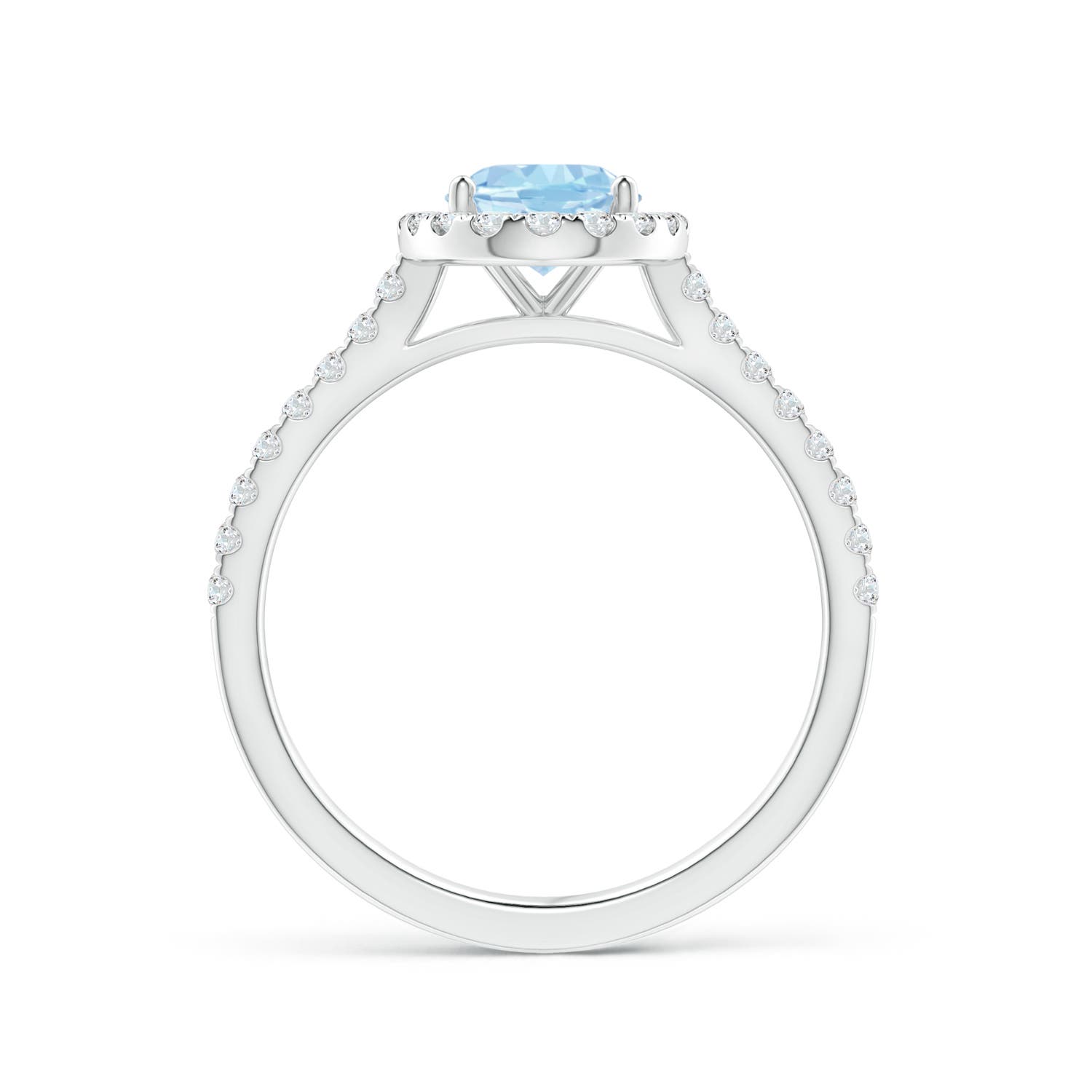 8x6mm AAA Prong-Set Oval Aquamarine Halo Ring with Diamond Accents in White Gold - side 2