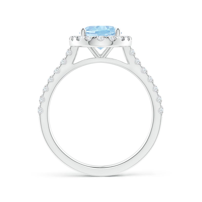 10k White Gold Oval Aquamarine & Diamond Ring - Polished Prong Set, Size 6, Women's Fine Jewelry
