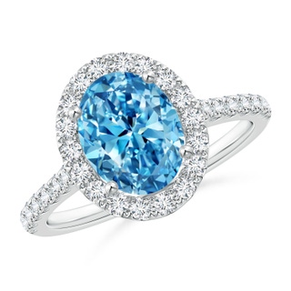 9x7mm AAAA Oval Fancy Intense Blue Diamond Halo Ring in P950 Platinum