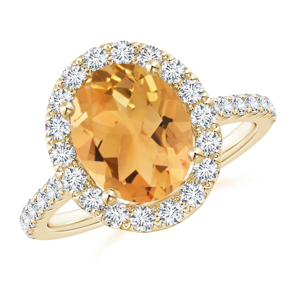 10x8mm A Prong-Set Oval Citrine Halo Ring with Diamond Accents in 18K Yellow Gold 