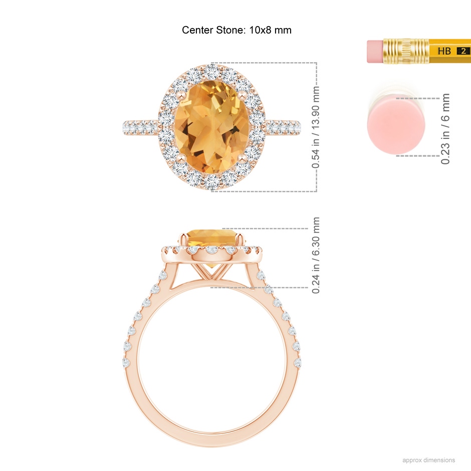 10x8mm A Prong-Set Oval Citrine Halo Ring with Diamond Accents in Rose Gold ruler