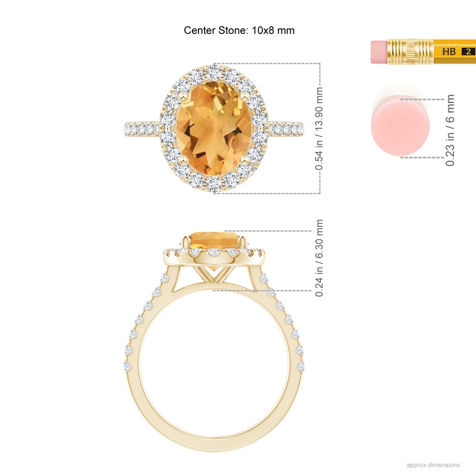 10x8mm A Prong-Set Oval Citrine Halo Ring with Diamond Accents in Yellow Gold ruler