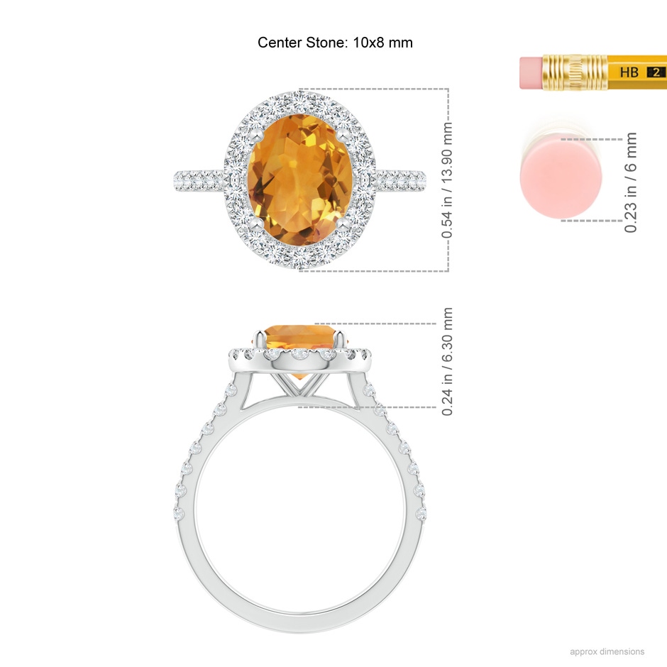 10x8mm AA Prong-Set Oval Citrine Halo Ring with Diamond Accents in White Gold ruler