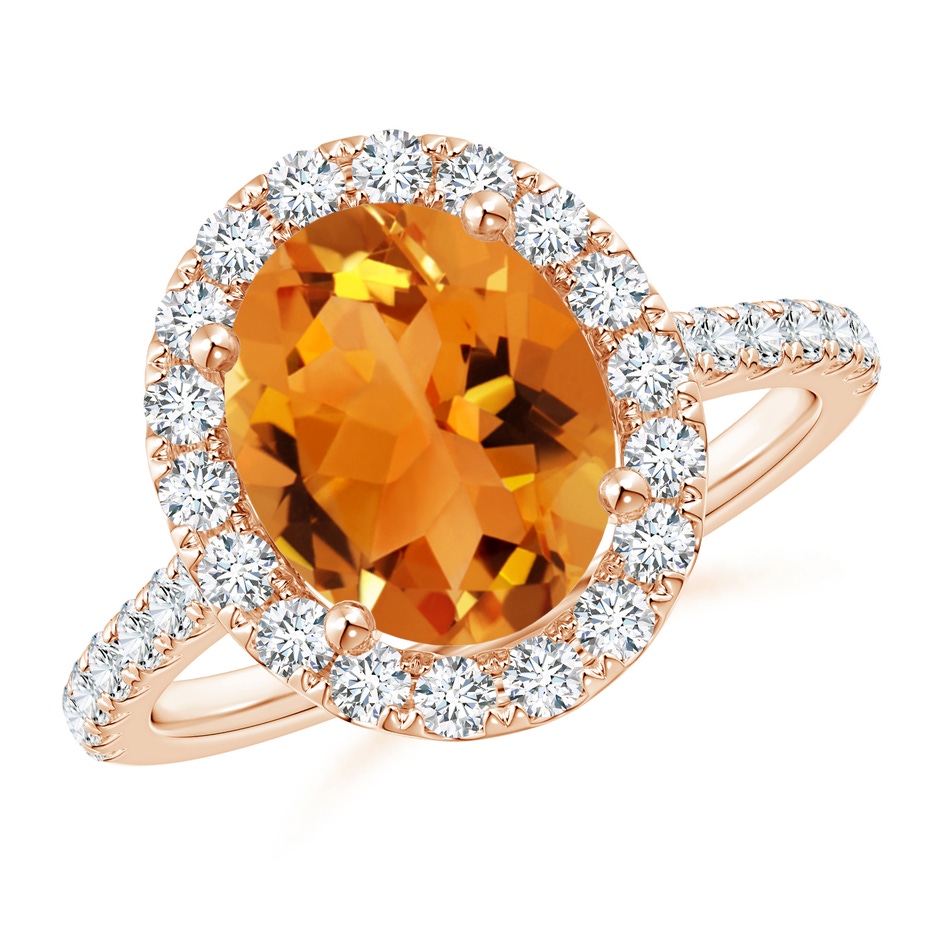 10x8mm AAA Prong-Set Oval Citrine Halo Ring with Diamond Accents in Rose Gold 
