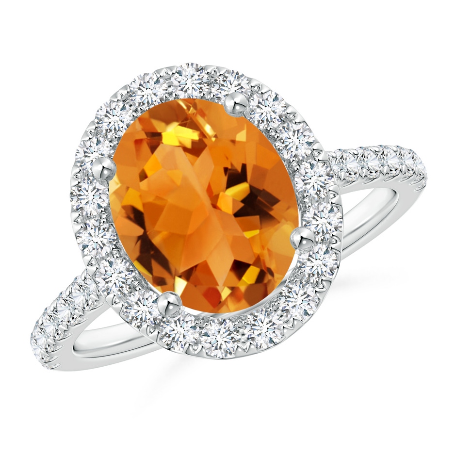 10x8mm AAA Prong-Set Oval Citrine Halo Ring with Diamond Accents in White Gold 