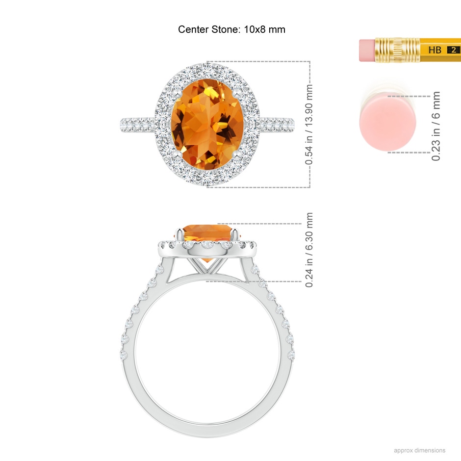 10x8mm AAA Prong-Set Oval Citrine Halo Ring with Diamond Accents in White Gold ruler