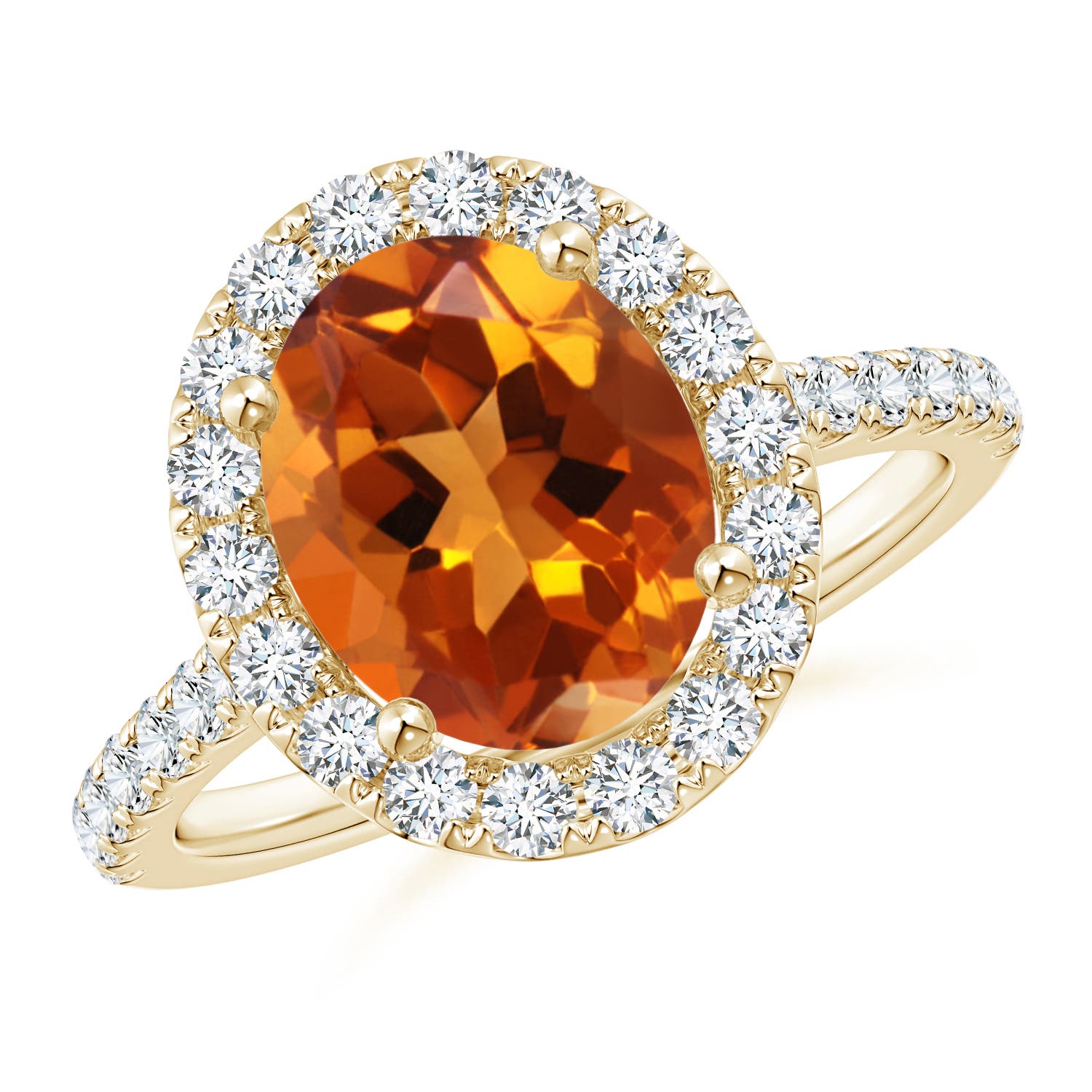 10x8mm AAAA Prong-Set Oval Citrine Halo Ring with Diamond Accents in 18K Yellow Gold