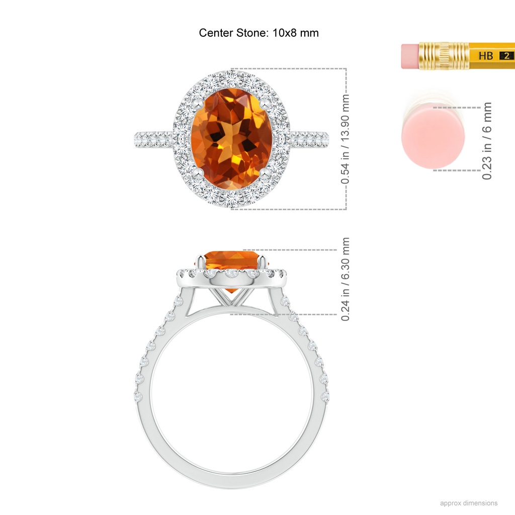 10x8mm AAAA Oval Citrine Halo Ring with Diamond Accents in P950 Platinum Ruler