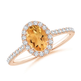 7x5mm A Oval Citrine Halo Ring with Diamond Accents in 9K Rose Gold