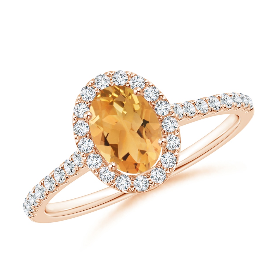 7x5mm A Prong-Set Oval Citrine Halo Ring with Diamond Accents in Rose Gold 