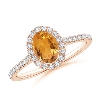 7x5mm AA Oval Citrine Halo Ring with Diamond Accents in 9K Rose Gold