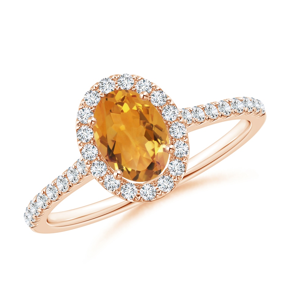 7x5mm AA Prong-Set Oval Citrine Halo Ring with Diamond Accents in Rose Gold 