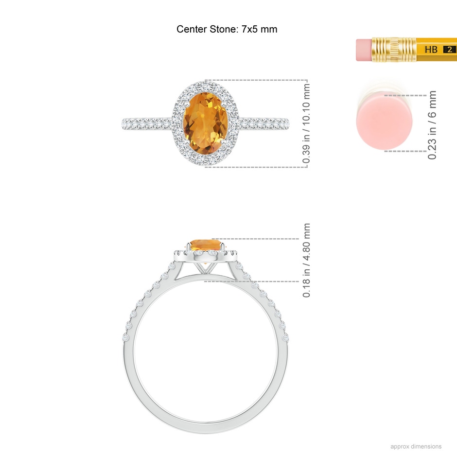 7x5mm AA Prong-Set Oval Citrine Halo Ring with Diamond Accents in White Gold ruler