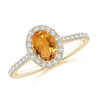 7x5mm AA Oval Citrine Halo Ring with Diamond Accents in Yellow Gold