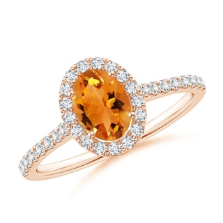 7x5mm AAA Oval Citrine Halo Ring with Diamond Accents in 9K Rose Gold