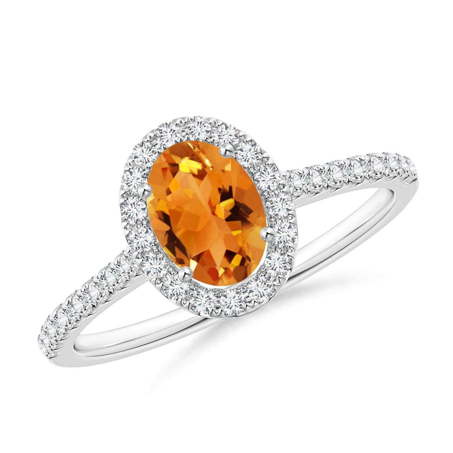 7x5mm AAA Prong-Set Oval Citrine Halo Ring with Diamond Accents in P950 Platinum