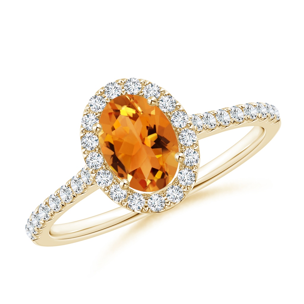 7x5mm AAA Oval Citrine Halo Ring with Diamond Accents in Yellow Gold