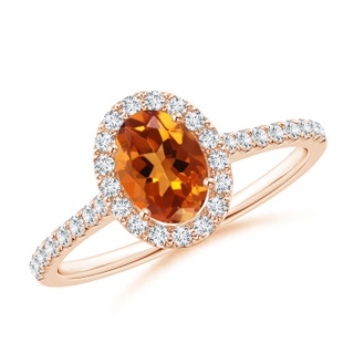 7x5mm AAAA Oval Citrine Halo Ring with Diamond Accents in 9K Rose Gold