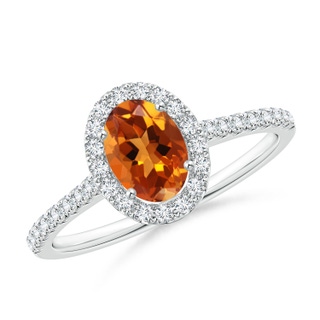 7x5mm AAAA Oval Citrine Halo Ring with Diamond Accents in P950 Platinum